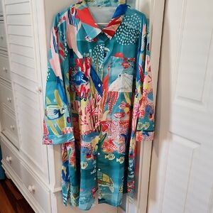 Colorful Sea Life Print Button-Up Dress
